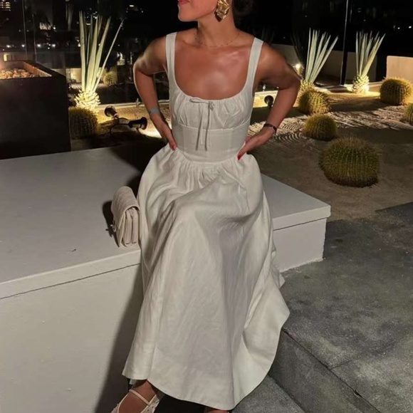 BEST Reformation Balia Linen Midi Dress - White Wedding Causal Party Classic - Picture 3 of 11